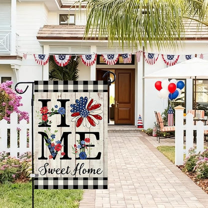 ORTIGIA 4th of July Patrioctic Garden Flag Burlap Vertical Double Sided Independence Day Memorial Day Home Sweet Home Sunflower Small Flag Home Yard Outside Outdoor Decor 12.5x18 Inch