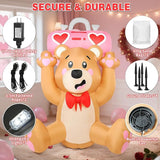 Valentine’s Day Inflatables Outdoor Decorations, 6FT Inflatable Bear Holds a Boombox with LED Lights, Valentines Blow Up Yard Decoration for Valentine Holiday Lawn Garden Indoor Outdoor Decor