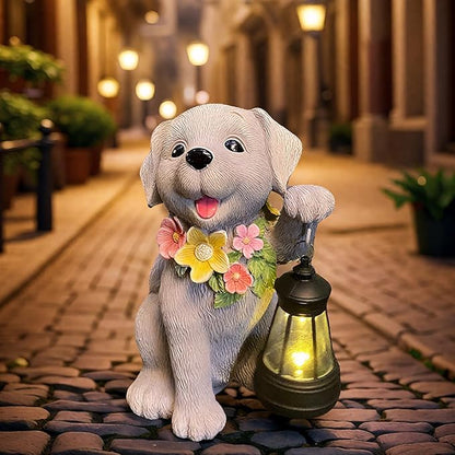 Dog Solar Light, Solar Dogs Statues Outdoor with Lantern, Cute Dogs Garden Figurines for Patio and Yard Decor, Gardening Gifts for Mom, Grandma, Dog Lovers