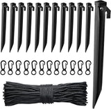 Plastic Inflatable Stakes Set, Include 12PCS Tent Stakes, 12Pcs of Hooks, and 65.5 FT Rope for Halloween Christmas Holiday Inflatables Garden Decorations