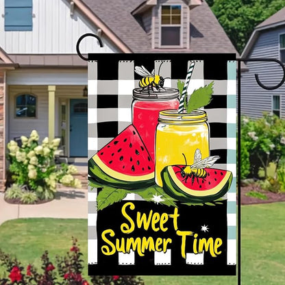 BlissYard Sweet Summer Time Garden Flag Watermelon Buffalo Plaid Lemon Welcome Small Flags for Outside Double Sided Juice Seasonal Banner Farmhouse Outdoor Yard Decoration 12x18 Inch