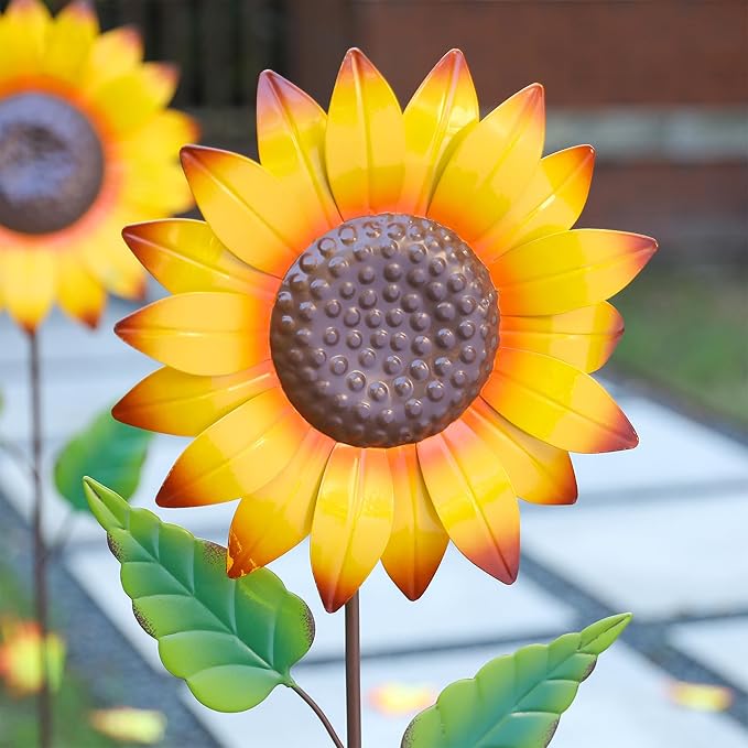 Glitzhome Fall Decorations Outdoor 42" Metal Giant Sunflower Yard Stake or Hanging Sign for Home Outside Garden Lawn Porch Thanksgiving Decorating