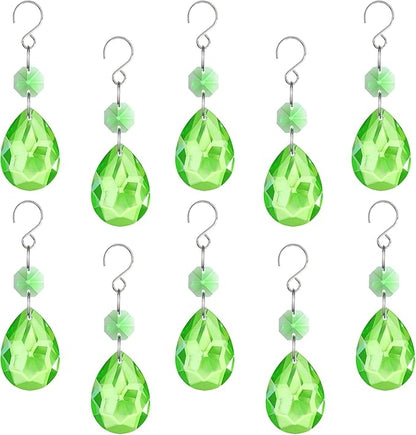 H&D HYALINE & DORA 3Inch Crystal Suncatcher Bauhinia Prisms Pendants 10Pcs Chandelier Crystals Replacement Hanging Sun Catcher Beads for DIY Arts Crafts Decor (Green)