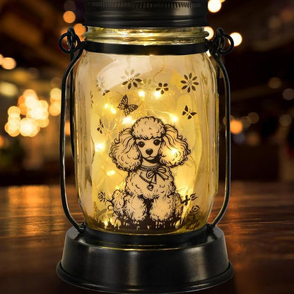 kyoryuger Poodle Gifts for Women/Men, Poodle Solar Lanterns Dog Mom Birthday, Dog Lovers Lantern, Pet Loss Pet Memorial Lights, Solar Garden Decoration Outside for Yard, Patio,Backyard,Porch