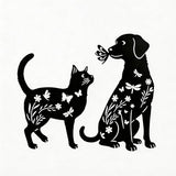 Black Metal Cat&Dog Silhouette Garden Stakes,Decorative Garden Stakes,Pet Memorial Grave Markers for Dogs&Cats,Outdoor Yard Art Decor, for Pet Lovers,Yard Art,Patio Lawn Ornaments