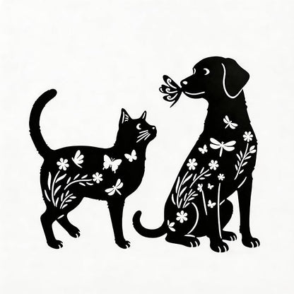 Black Metal Cat&Dog Silhouette Garden Stakes,Decorative Garden Stakes,Pet Memorial Grave Markers for Dogs&Cats,Outdoor Yard Art Decor, for Pet Lovers,Yard Art,Patio Lawn Ornaments