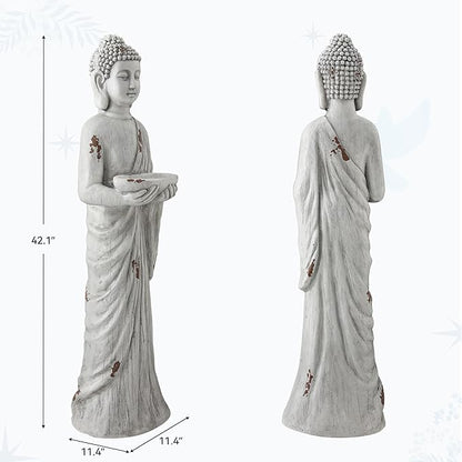 42" Extra-Large Buddha Outdoor Statue with Birdfeeder, Tall Zen Meditative Buddha Figures, Durable Weatherproof MGO Sculpture for Garden, Patio, Yard, Porch or Indoor Home Decor