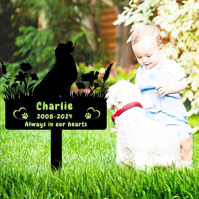 Custom Golden Retriever Dog Memorial Grave Marker,Personalized Pet Dog Memorial Garden Stake,Flora Dog Memorial Plaque Burial Stake Engraved Sign,Dog Sympathy Grave Stake,Dog Statue Headstone