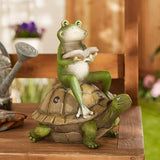 Zingz & Thingz Day & Night Garden Décor Solar Statue Figurine, 10.5x7x11, Frog and Turtle