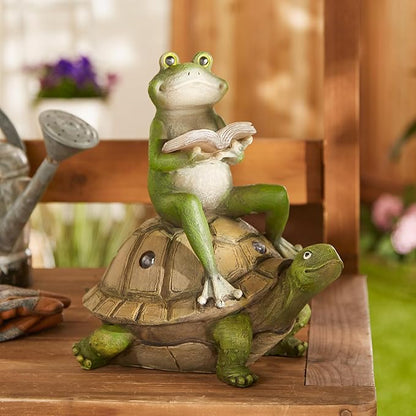 Zingz & Thingz Day & Night Garden Décor Solar Statue Figurine, 10.5x7x11, Frog and Turtle