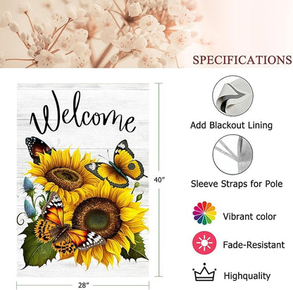 Summer Sunflower Butterfly Garden Flag 28x40 inch Double Sided Welcome Large House Flag, Outdoor Yard Flag for Porch Farmhouse Summer Decor