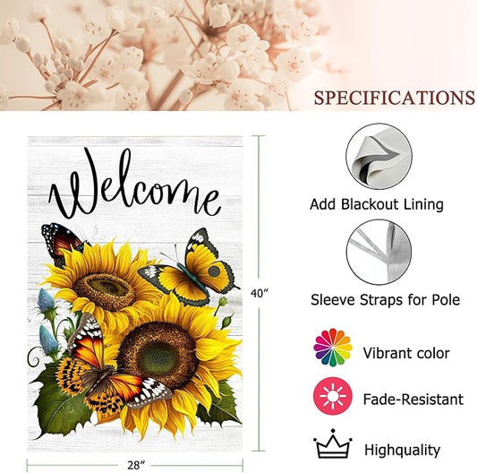 Summer Sunflower Butterfly Garden Flag 28x40 inch Double Sided Welcome Large House Flag, Outdoor Yard Flag for Porch Farmhouse Summer Decor