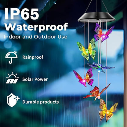 Butterfly Solar Wind Chimes, Butterfly Wind Chimes for Outside,Best Gifts for Mom Grandma Women Wife Aunt Sister, Unique Mobile Wind Chime, Garden Yard Decor