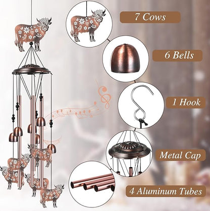 Briwooody Highland Cow Wind Chimes for Outside Metal Wind Chimes Highland Cow Gifts for Women Mom Memorial Birthday Decor for Outdoor Patio Garden Porch Home Decoration
