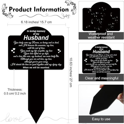 Roowest Cemetery Grave Decorations Acrylic Memorial Stakes Grave Stake Markers Sympathy Garden Plaque Waterproof Remembrance Sympathy Gift for Cemetery Graveside Outdoors Yard(Husband)