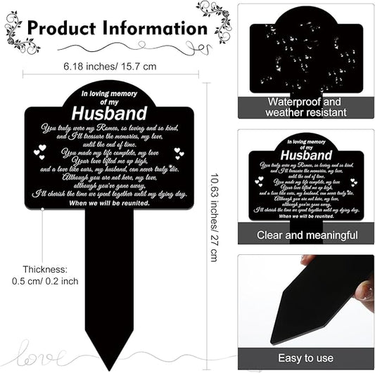 Roowest Cemetery Grave Decorations Acrylic Memorial Stakes Grave Stake Markers Sympathy Garden Plaque Waterproof Remembrance Sympathy Gift for Cemetery Graveside Outdoors Yard(Husband)
