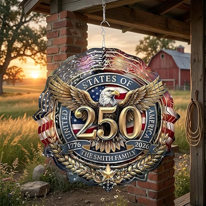 Patriotic Eagle USA 250th Anniversary Wind Spinner, 1776-2026 Metal Outdoor Decor, Liberty Bell & Betsy Ross Design, Independence Day Gift, 8-inch Spinner 3