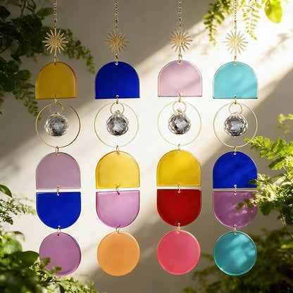 4 Pcs Colorful Acrylic Crystal Suncatchers Window Hanging Decor - Bohemian Crystal Wind Chime for Home, Bedroom, Living Room, Party Decoration