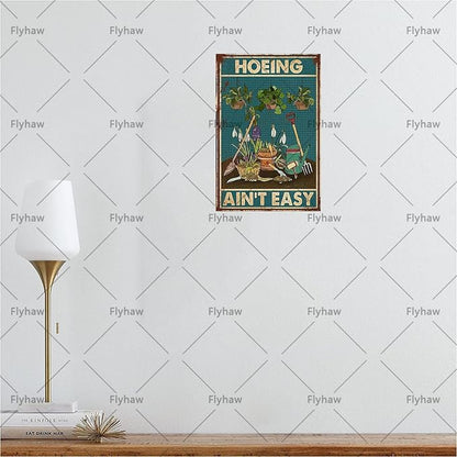 Garden Gifts Vintage Gardening Signs Hoeing Ain't Easy Retro Garden Decor for Gardening Lovers Backyard Garage 8x12 Inch