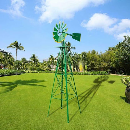 8 Feet Ornamental Garden Windmill, Green and Yellow