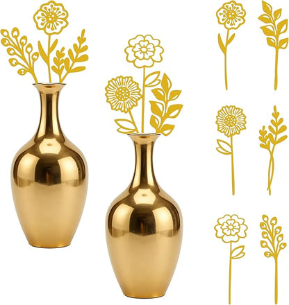 Gold Metal Flowers Set of 6, Decorative Garden Stakes for Outdoor, Yard Art, Flower Bed Decor, Garden Decorations for Pots and Flower Vases, Elegant Metal Flowers for Patio, Garden, and Home