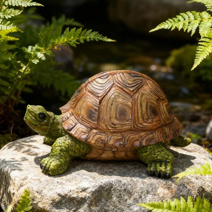 Garden Outdoor Turtle Statue, Resin Garden Sculptures Turtle Decor Realistic Tortoise Figurine for Outdoor Courtyard, Lawn Landscape, Pond,Festival and Birthday Gifts (Green-Left)