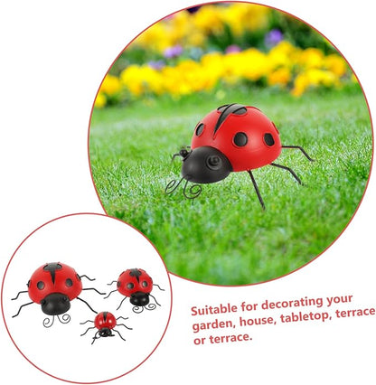 BESPORTBLE 3pcs Iron Art Ladybug Garden Statues Simulated Outdoor Lawn Decorations in Red Extra Small to Medium Vibrant Sculptures for Patio and Landscape Enhancements