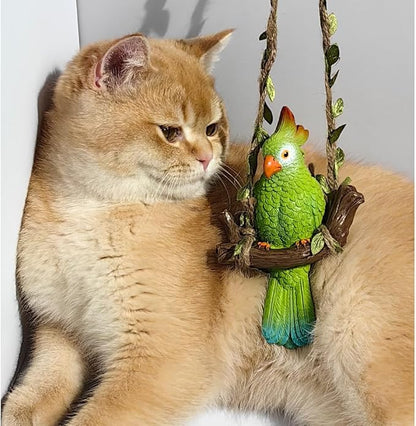 Garden Decor Resin Parrot，Hanging Yard Decor ，Parrot On A Swing Gardening，Outdoor Tree Ornaments Resin Bird for Patio, Lawn, Gardens, Balconies, Indoor and Outdoor Spaces