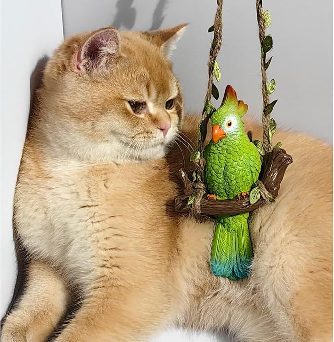 Garden Decor Resin Parrot，Hanging Yard Decor ，Parrot On A Swing Gardening Trinket，Outdoor Tree Ornaments Resin Bird for Patio, Lawn, Gardens, Balconies, Indoor and Outdoor Spaces (Mix)