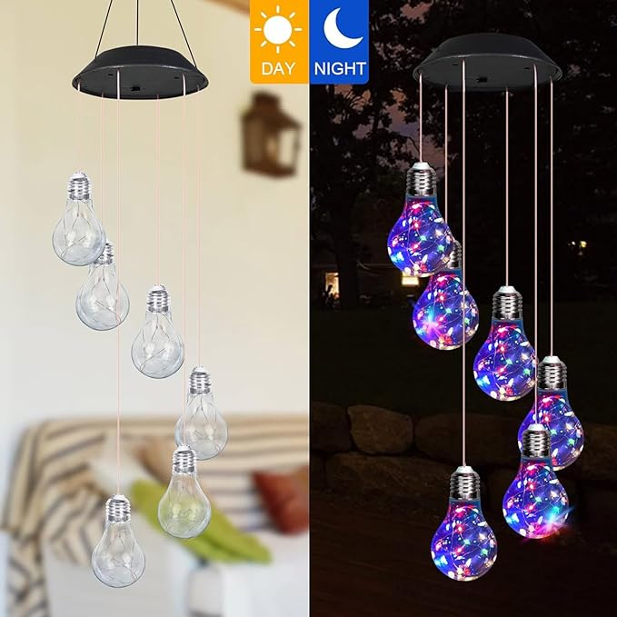 Multicolor Solar Wind Chimes for Outside, Solared Lights Outdoor Wind Chimes, Hanging Solar Powered Bulb Ball Lights for Home Party Yard Garden Christmas Decoration Gifts for Women Mom Grandma Teacher