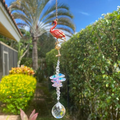 Boho Crystal Flamingo Suncatchers Hanging Ornaments, Bohemian Rainbow Maker Sun Catchers Indoor Window Outdoor Patio Garden Decor Gifts