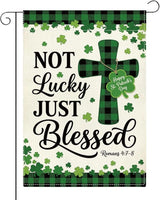 St Patricks Day Irish Blessed Garden Flag Christian Cross Lucky Shamrock Irish March Garden Flag Happy St Patricks Day Double Sided Outdoor House Flag for Outside Yard Decorations 12×18 Inch