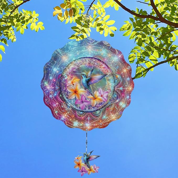 Hummingbird Wind Spinners Outdoor - 3D Hanging Wind Spinner for Garden Yard Art Decoration, Metal Stainless Bird Wind Catcher Kinetic Sculpture Ornament Gifts for Women Men