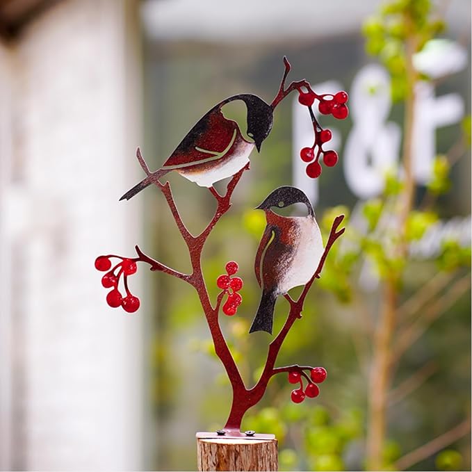 Wrought Iron Bird Decoration Metal Iron Art Animal Bird Hanging Ornaments Cute Bird Art Iron Sculpture Creative Outdoor Silhouettes Garden Crafts for Garden (Grey)