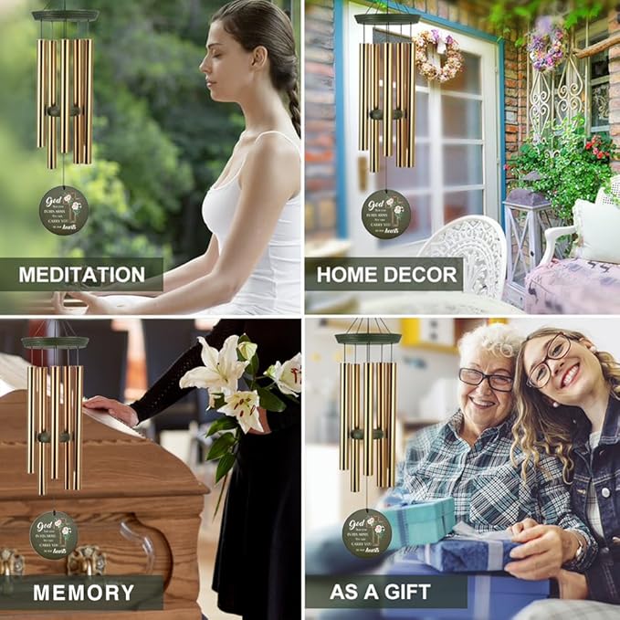 Personalized Sympathy Wind Chimes, Memory Gifts, Deep Tone Custom Name Wind Chime for Loss of Loved Dad/Mom, Expresses Sympathy, Comfort, Remembrance, Product in USA