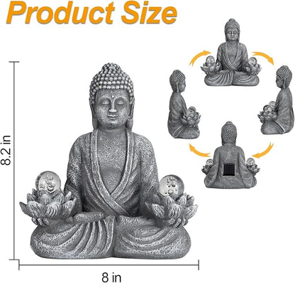 nawaza Buddha Statue Garden 8.2″ Solar Resin for Home Decor Yard Garden Patio Lawn Ornaments, Prayer Spiritual Living Figurine, Decor Outdoor Buddha Figurine Premium Gray