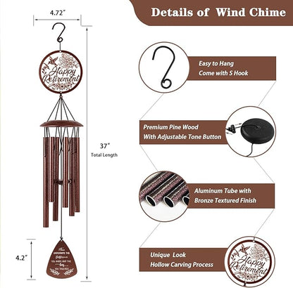 Retirement Gift for Woman, Happy Retirement Gifts for Women Men Teacher Coworkers Colleague Friends, 37" Hummingbird Retirement Wind Chimes Decoration
