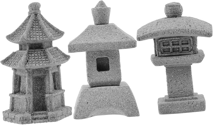 POPETPOP 15pcs Miniature Figurine Garden Pavilion Realistic Sandstone Ornaments for Landscaping for Bonsai Home Decoration