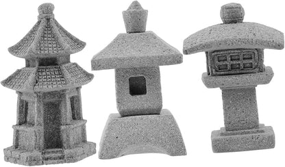 POPETPOP 15pcs Miniature Figurine Garden Pavilion Realistic Sandstone Ornaments for Landscaping for Bonsai Home Decoration