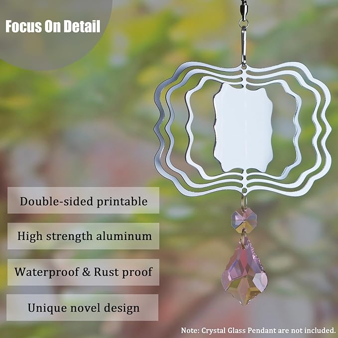 12 Pack 4inch Sublimation Wind Spinner Blanks 3D Aluminum Metal Wind Sculpture Kinetic Spinners for Yard Garden Indoor Art Sublimation Christmas Ornament Hanging Decoration (Photo Frame)