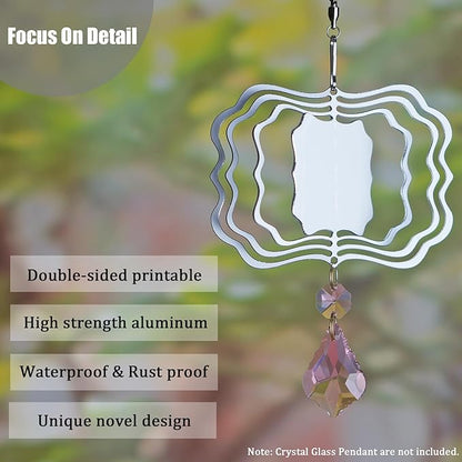 12 Pack 4inch Sublimation Wind Spinner Blanks 3D Aluminum Metal Wind Sculpture Kinetic Spinners for Yard Garden Indoor Art Sublimation Christmas Ornament Hanging Decoration (Photo Frame)