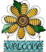 Welcome Sign for Front Door Decor Hanging Sign, Metal Flower Welcome Door Sign Wall Art Decor Hanging for Indoor Outdoor Patio Garden Yard Sign Porch Decoration 15.75X12.75In (B)
