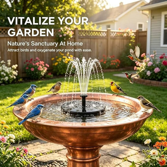 Solar Fountain for Bird Bath: Solar Powered Water Fountain with 6 Nozzles - Mini Fountains Pump for Garden, Pond, Pool, and Outdoor (3, 5.1")