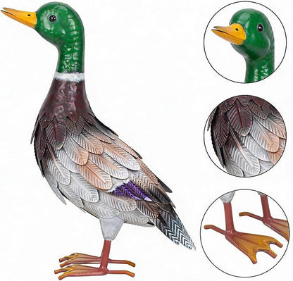 Shorayn Metal Duck Garden Statue, Life-Size Iron Mallard, Handmade Greenhead Duck Yard Decor, Indoor Outdoor Ornament, Gift for Housewarming/Mother’s Day/Christmas