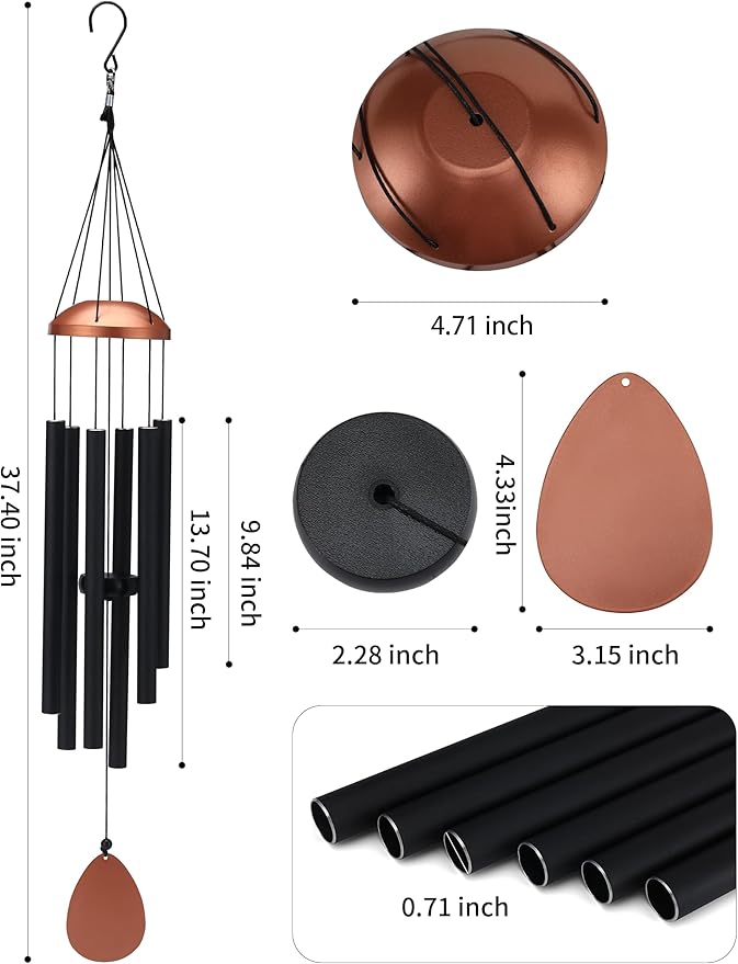 Large Alu Wind Chimes 37 Inch Zen Atmosohere A Gift for Mon Neighbor Suit for Garden Outdor Yoga Patio Decoration Unisex Black