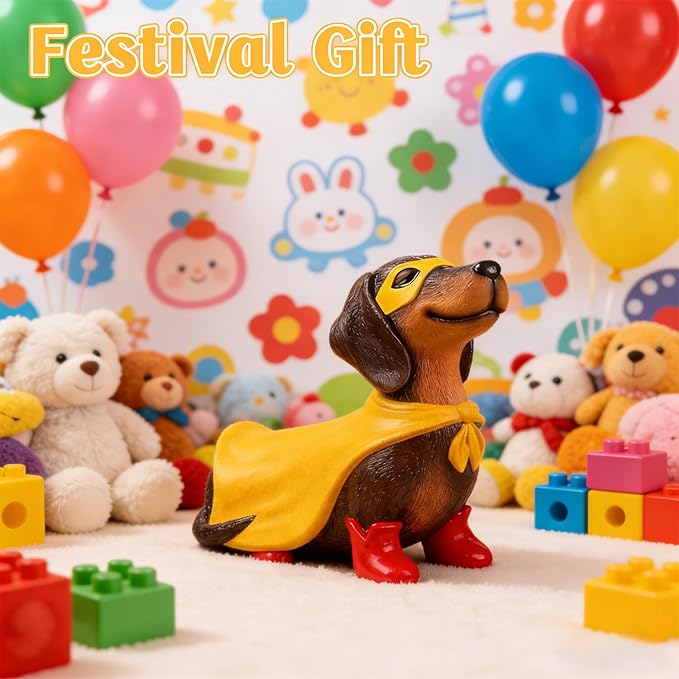 Holiday Dachshund Decor, Vintage Wiener Dog Decor, 9.06 Inch Blow Mold Lighted Super Hero Dachshund Statue, Outdoor/Indoor Holiday Party Decoration for Yard or Home