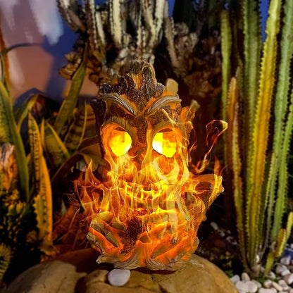 Solar Light Outdoor Waterproof, Garden Statues Tiki Decor Halloween Solar Lanterns, Tree Stump on Fire Flickering Flame Light Waterproof for Table, Yard, Garden, Patio, Pathway, Holiday