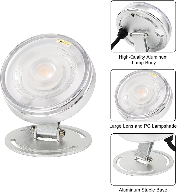 LED Underwater Pond Light, Heavy Duty Aluminum 12V 3000K Warm White IP68 Waterproof Fountain Light, Landscape Lamp for Swimming Pool, Fountain, Waterfall, Pond and Grass Land (6, Watts)