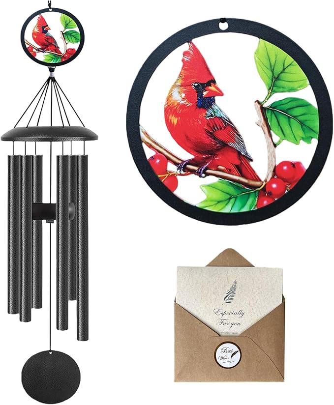 Cardinal Wind Chimes - 50-Inch Extra-Long Style,6 Thick Tubes, Cardinal Design, Soothing Deep Tone Suitable for Garden Decora, Sincere Sympathy Gifts to Grief and Honor Loved Ones