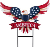 TERESA'S COLLECTIONS 4th of July Decorations for Outdoor, Patriotic Memorial Day Garden Decor, Eagle Metal Yard Art Sign for Outside, Americana Garden Stake for Lawn, Independence Day Gifts, 26.7''